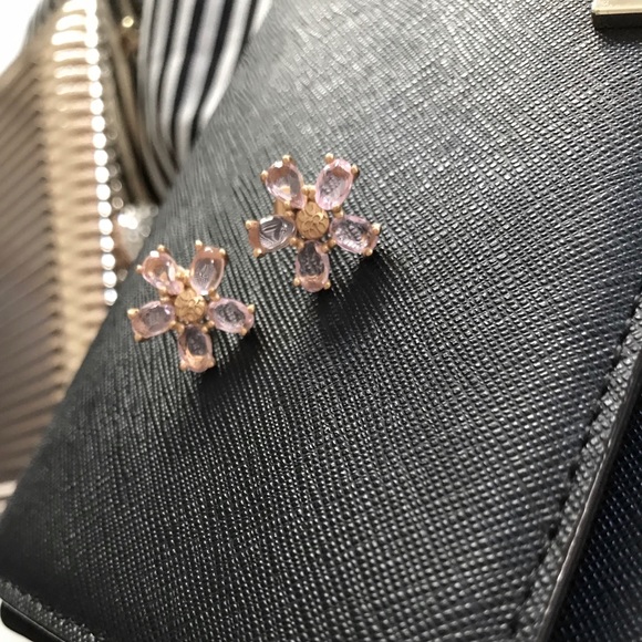 NWT Coach Faceted Flower Stud Earrings Pink/Gold - Picture 7 of 8